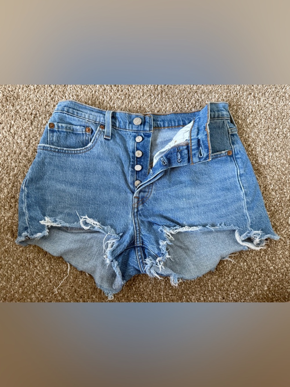 LEVI’S 501 Distressed Blue Denim Women's Shorts - Picture 2 of 5